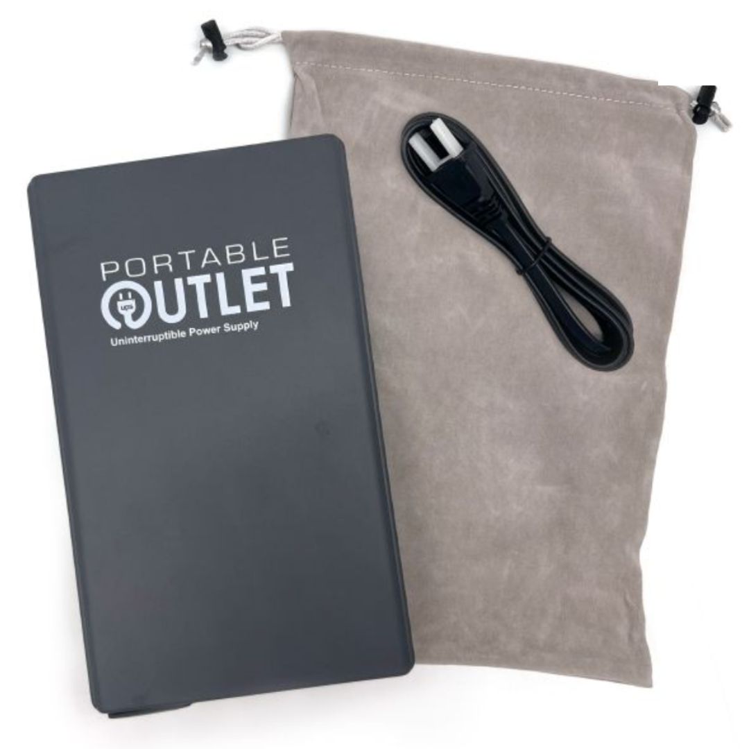 The Portable Outlet UPS Battery (CPAP battery backup) is a powerful, lightweight, lithium-ion battery solution in a compact, travel friendly package. Portable Outlet will power your CPAP or BiPAP for an entire night. It can be used as an uninterruptible power supply (UPS) so your CPAP will continue to function during unexpected power outages.