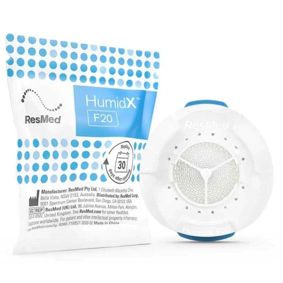 ResMed HumidX™ for AirMini™ is an innovative waterless system designed to bring efficient humidification to ResMed’s portable therapy system and F20 Full face mask. Humidifier Filters for AirFit & AirTouch F20 Masks