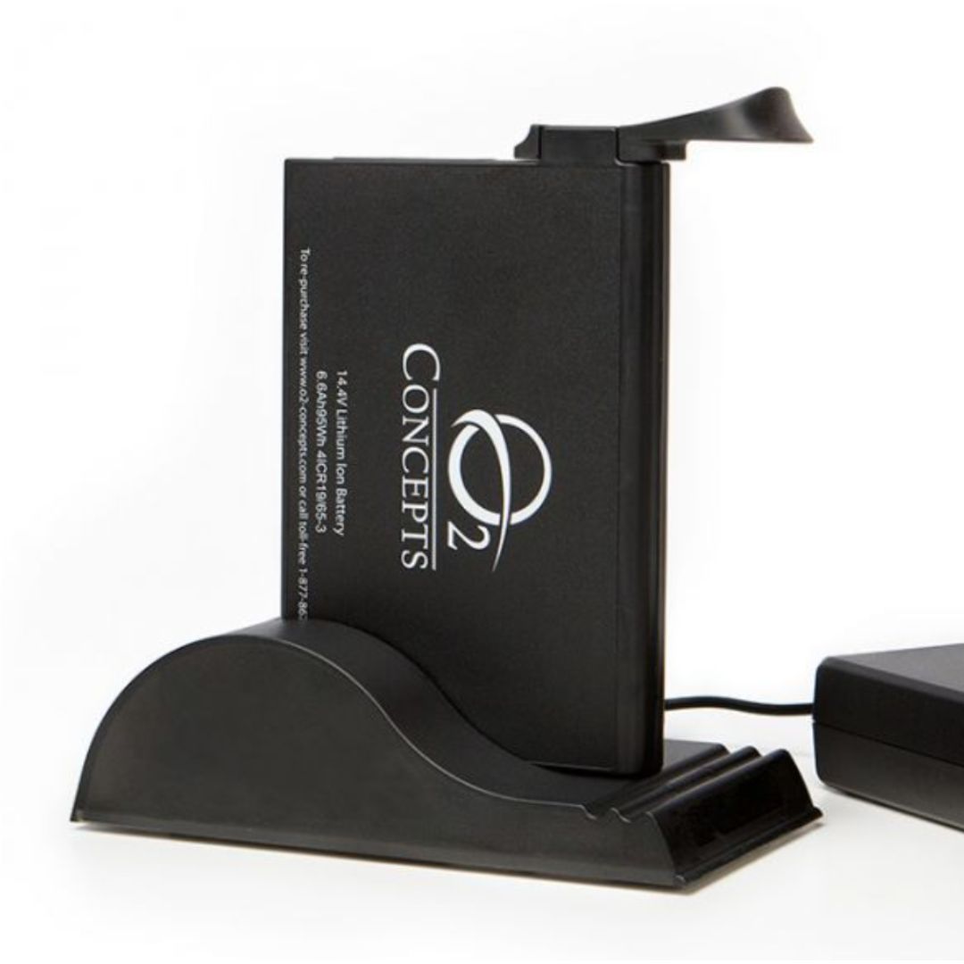 O2 Concepts Single Bay Desktop Battery Charger takes under 5 hours to fully charge one Oxlife Independence spare battery. Recharge your Oxlife Independence Portable Oxygen Concentrator battery with the easy to use External Battery Desktop Charger.